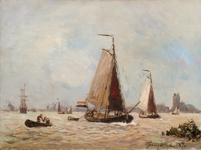 Johan Jongkind (1819-1891), Sailing boats near Dordrecht, 1870, Oil on canvas, Dordrechts Museum